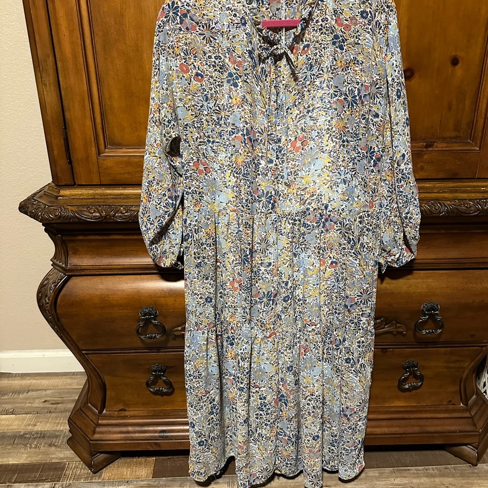 Black Tape Floral Long-Sleeve Dress
